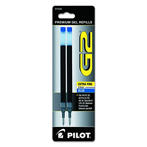 Book Cover Pilot, G2 Gel Ink Refills, Extra Fine Point 0.5 mm, Blue, Pack of 2