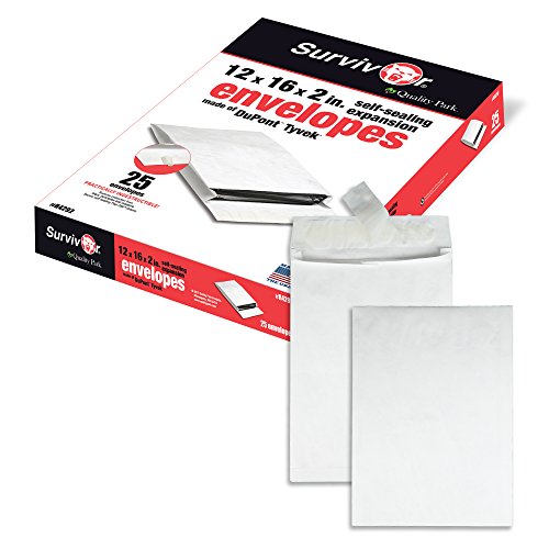 Book Cover Survivor 12 x 16 x 2 Tyvek Expansion Catalog Mailers with Self Seal Closure, 14 lb, Puncture, Tear and Moisture Resistant Dupont Tyvek Envelopes, 25 per Box (R4292)