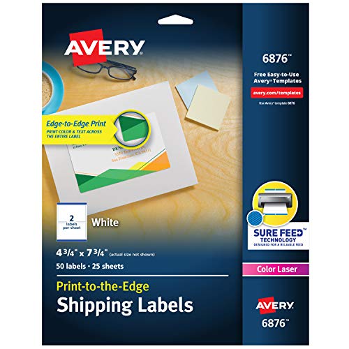 Book Cover Avery Color Printing 4 3/4 x 7 3/4 Inch White Labels 50 Count (6876)