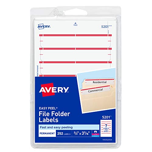 Book Cover Avery File Folder Labels for Laser and Inkjet Printers, 1/3 Cut, Red, Pack of 252 (5201)