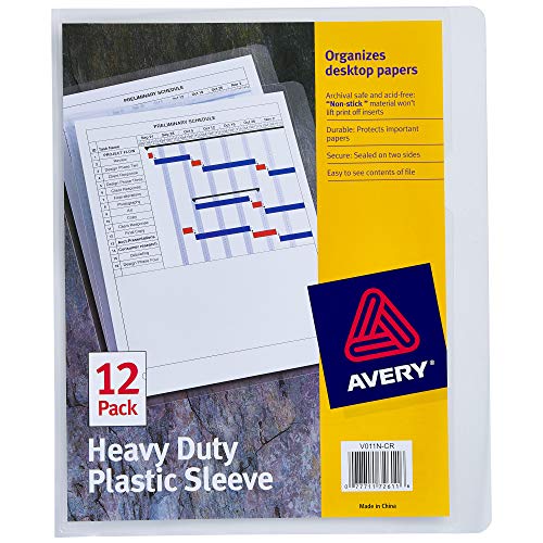 Book Cover Avery 72611 Heavy-Duty Plastic Sleeves, Letter, Polypropylene, Clear (Pack of 12)