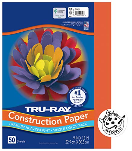 Book Cover Pacon PAC103002 Tru-Ray Construction Paper, 9 x 12 Inches, Orange, 50 Sheets (103002)