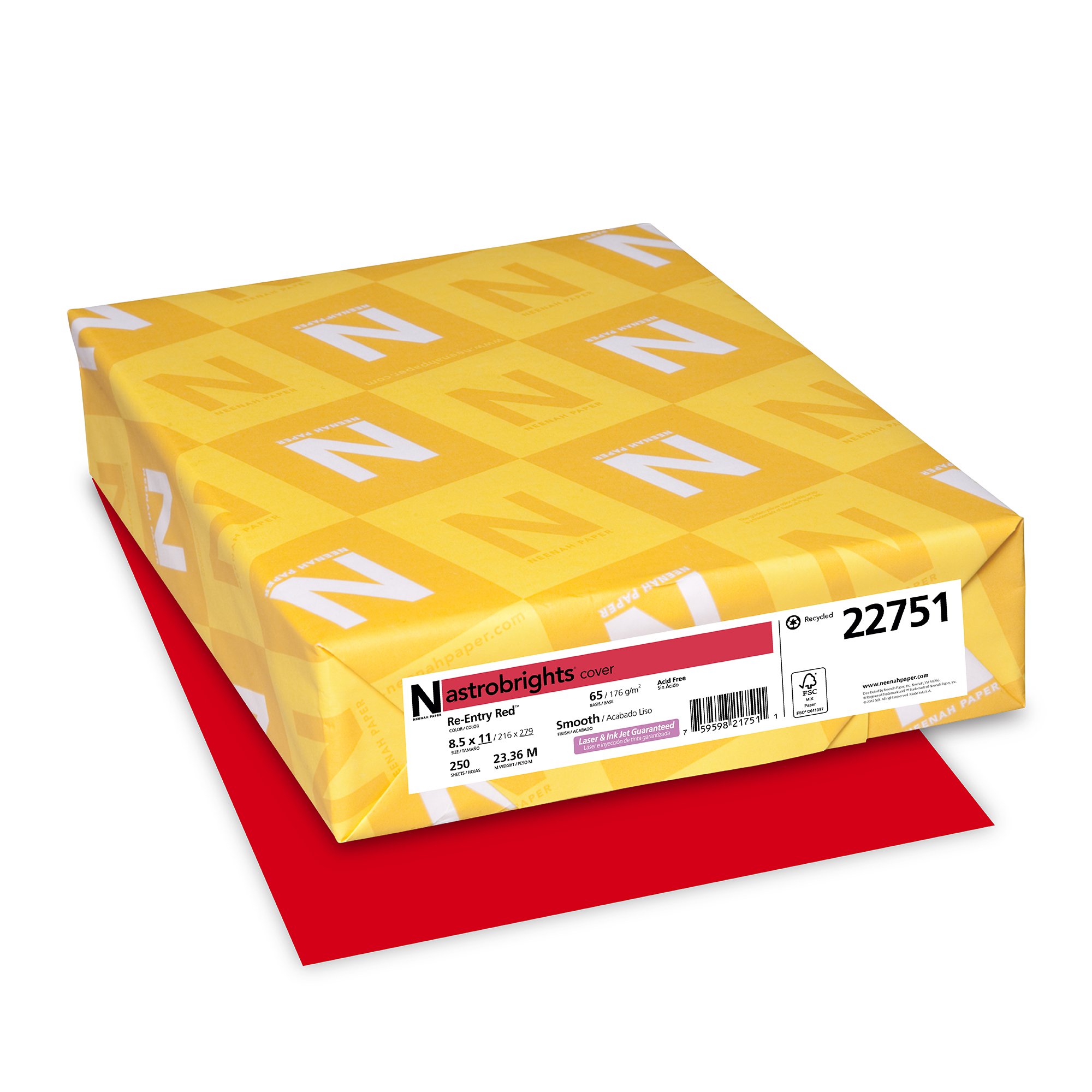 Book Cover Neenah Astrobrights Premium Color Card Stock, 65 lb, 8.5 x 11 Inches, 250 Sheets, Re-Entry Red