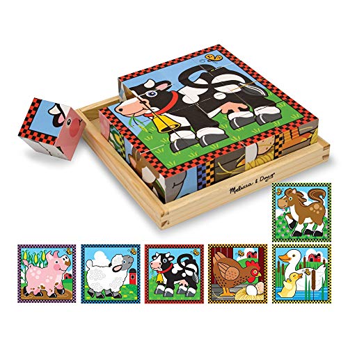 Book Cover Melissa & Doug Farm Cube Puzzle (Preschool Kids, Six Puzzles in One, Sturdy Wooden Construction, 16 Cubes and Wooden Tray, Great Gift for Girls and Boys - Best for 3, 4, 5, and 6 Year Olds)
