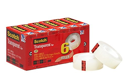 Book Cover Scotch Transparent Tape, Great Value, Cuts Cleanly, Engineered for Office and Home Use, 3/4 x 1000 Inches, Boxed, 6 Rolls (600K6)