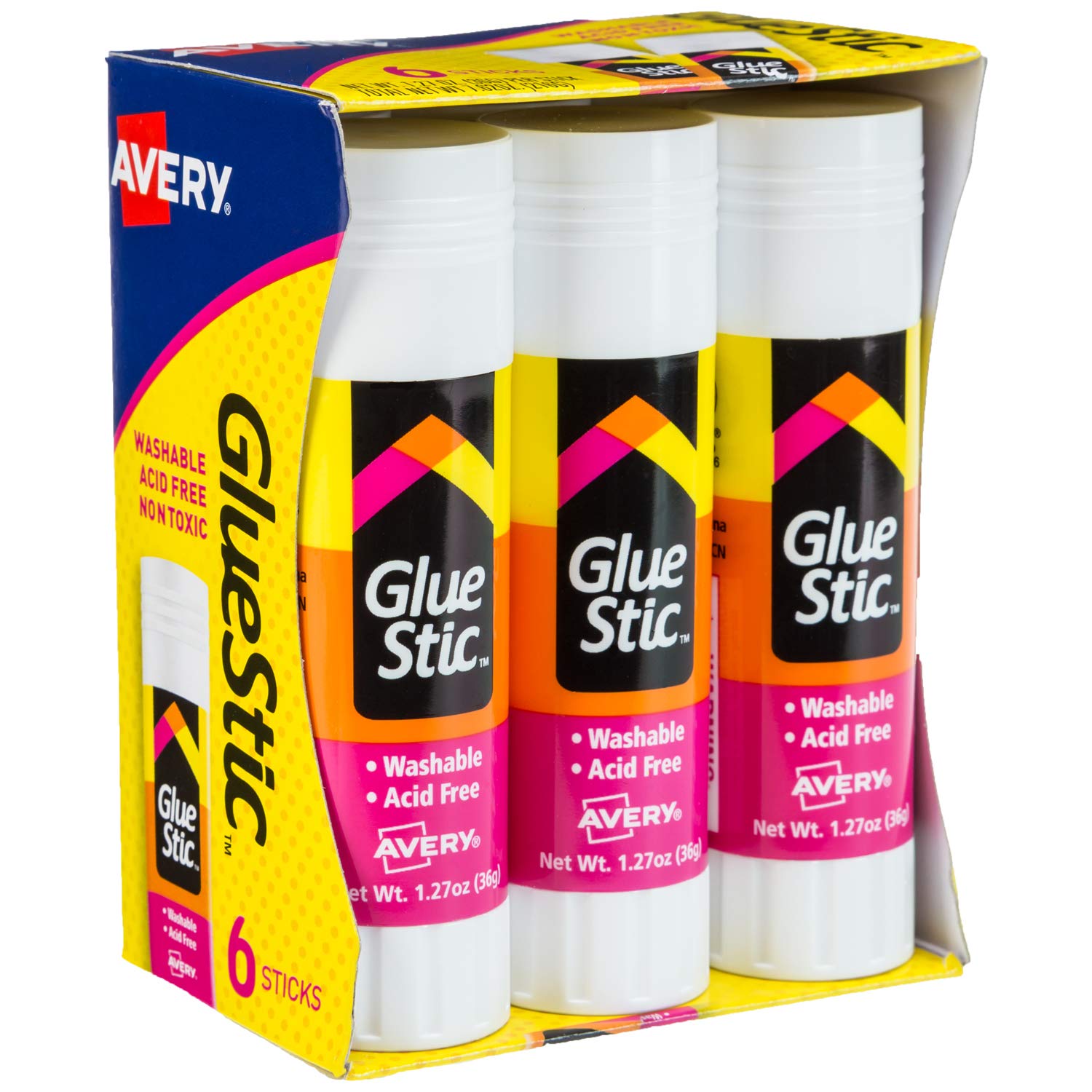 Book Cover AVERY Glue Stick White, Washable, Nontoxic, 1.27 oz. Permanent Glue Stic, 6pk (98073),Clear 6 sticks