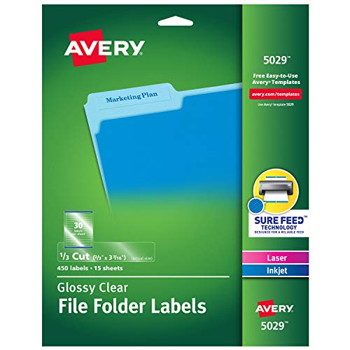 Book Cover Avery 5029 Clear Self-Adhesive Filing Labels, 3-7/16 x 2/3, 15 sheets, 450 Labels