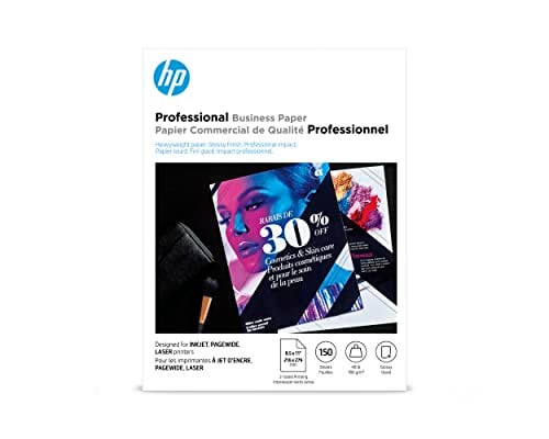 Book Cover HP Professional Business Paper, Glossy, 8.5x11 in, 48 lb, 150 sheets, works with inkjet, PageWide, laser printers (Q1987A)