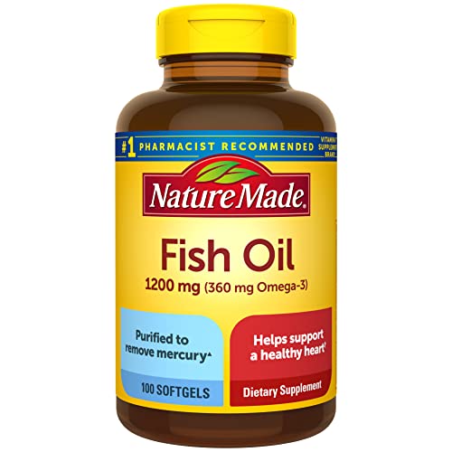 Book Cover Nature Made Fish Oil 1200 mg Softgels, Fish Oil Supplements, Omega 3 Fish Oil for Healthy Heart Support, Omega 3 Supplement with 100 Softgels, 50 Day Supply