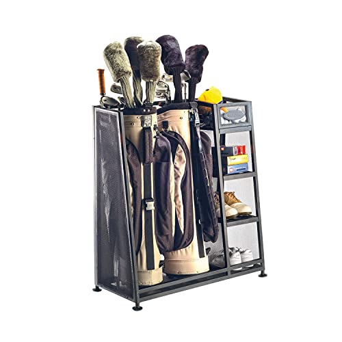 Book Cover Suncast Rack - Golf Equipment Organizer Storage - Store Golf Bags, Clubs, and Accessories - Perfect for Garage, Shed, Basement