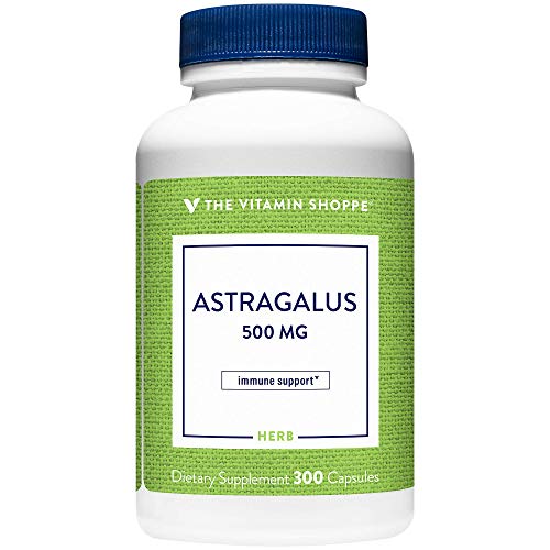 Book Cover Astragalus (Root) 500mg Herbal Supplement to Support The Immune System Body's Natural Defenses Helps Build Stamina, Energy Vitality (300 Capsules) by The Vitamin Shoppe