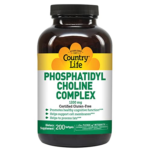 Book Cover Country Life Phosphatidyl Choline Complex, Promotes Healthy Cognitive Function, 1200mg, 200 Softgels, Certified Gluten Free