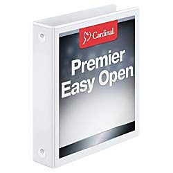 Book Cover Cardinal 3 Ring Binder, 1.5 Inch Premier Easy Open Binder, ONE-Touch Locking Round Rings, 325-Sheet Capacity, ClearVue Cover, PVC-Free, White (11110CB)