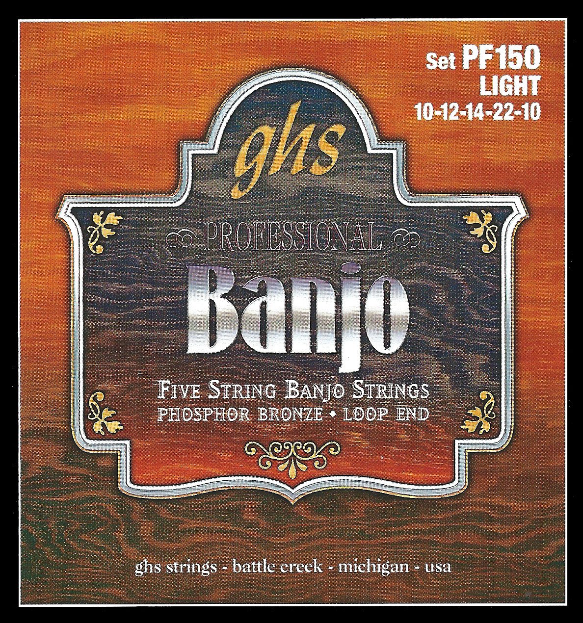 Book Cover GHS Strings PF150 5-String Banjo Strings, Phosphor Bronze, Light (.010-.022)