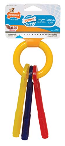 Book Cover Nylabone Gentle Puppy Dog Teething Chew Toy Keys, Bacon Flavour, Small, for Puppies Up to 11 kg