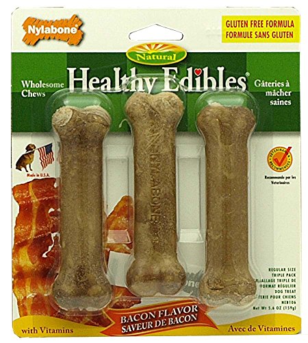 Book Cover Nylabone Healthy Edibles All-Natural Long Lasting Bacon Chew Treats 3 count Small/Regular - Up to 25 lbs., Brown (NEB106P)