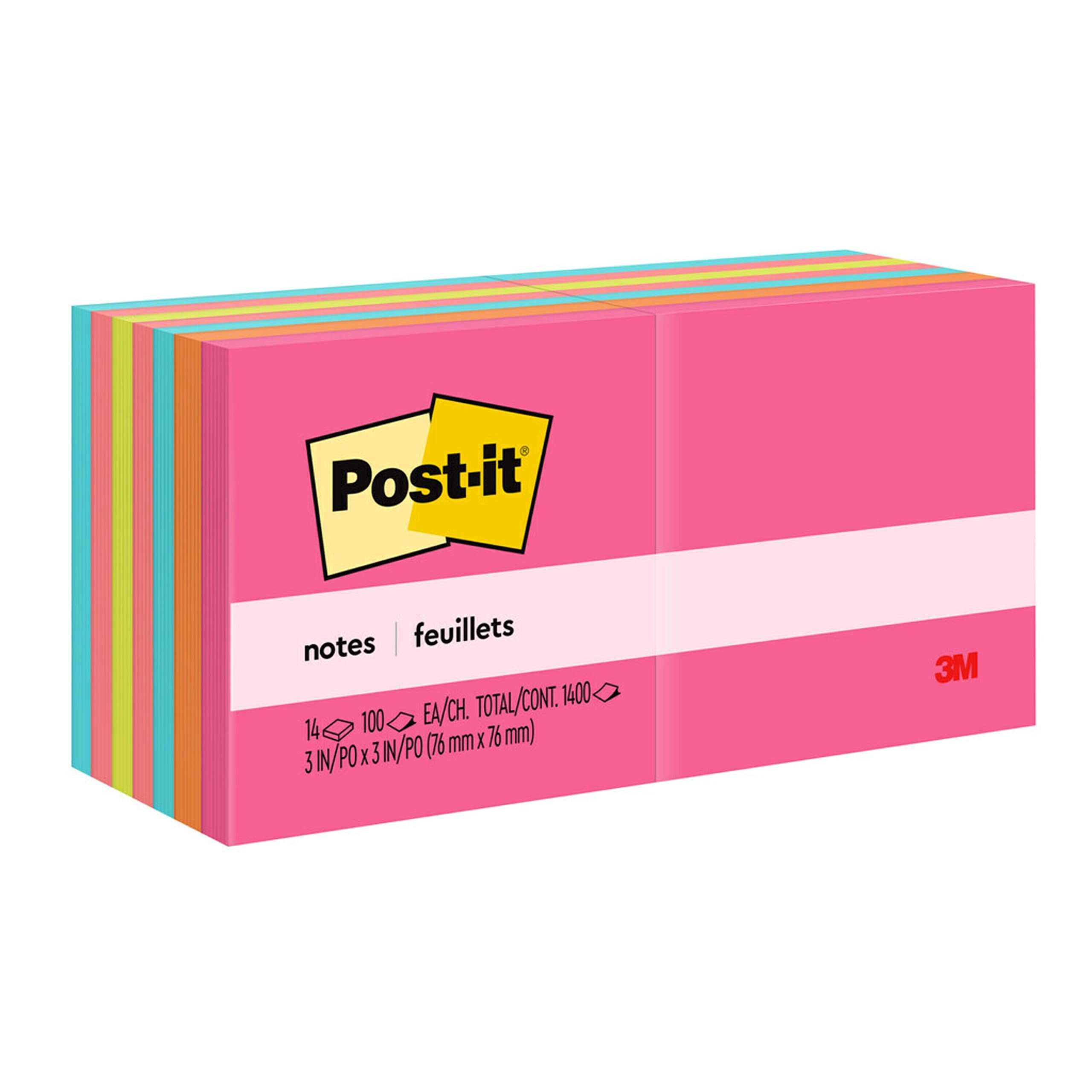 Book Cover Post-it Notes, 3x3 in, 14 Pads, America's #1 Favorite Sticky Notes, Poptimistic Collection, Bright Colors (Acid Lime, Aqua Splash, Guava, Neon Green, Power Pink, Vital Orange)Recyclable (654-14AN)