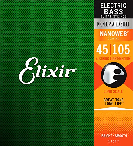 Book Cover Elixir Strings Nickel Plated Steel 4-String Bass Strings w NANOWEB Coating, Long Scale, Light/Medium (.045-.105)