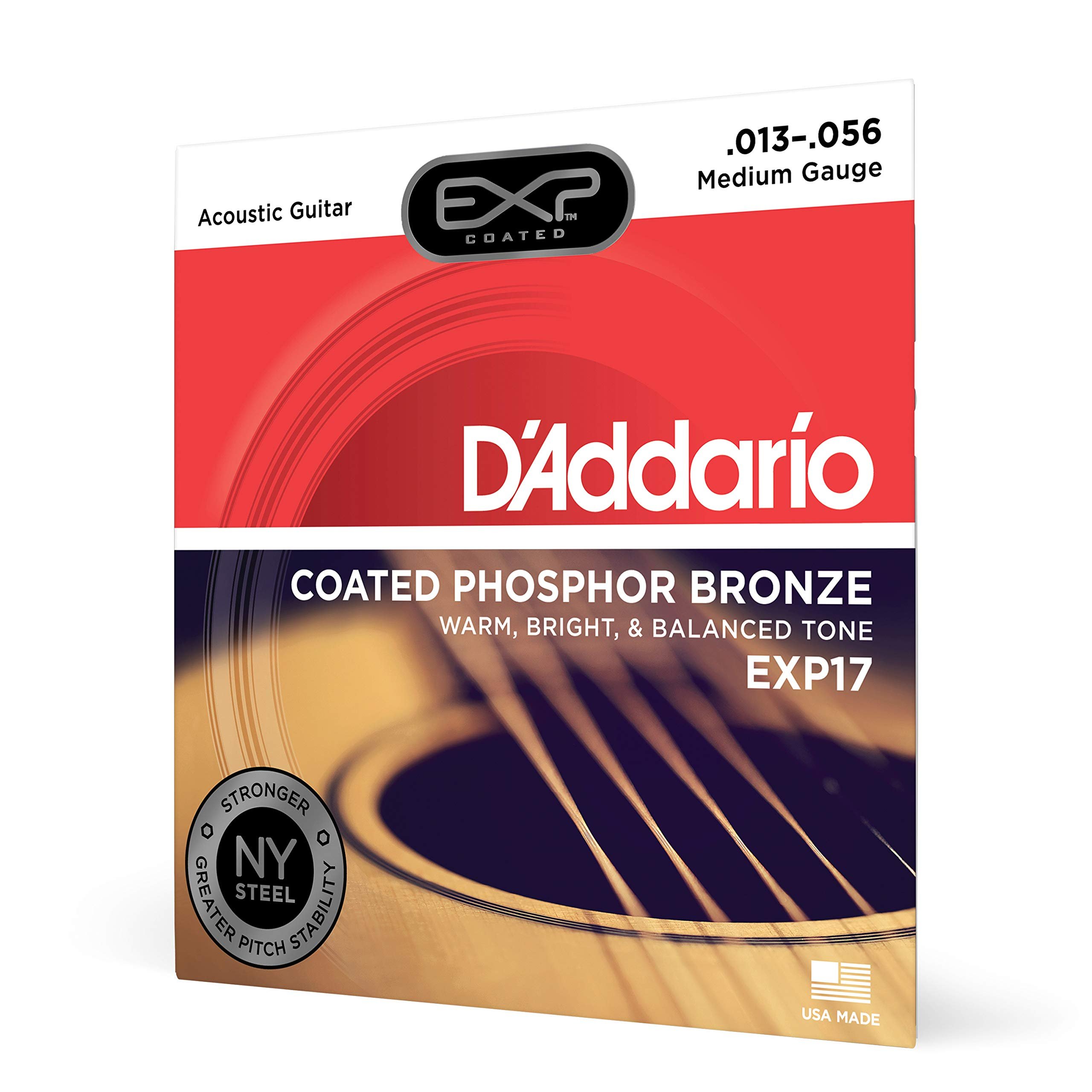 Book Cover D’Addario EXP17 Coated Phosphor Bronze Acoustic Guitar Strings, Light, 13-56 – Offers a Warm, Bright and Well-Balanced Acoustic Tone and 4x Longer Life - With NY Steel for Strength and Pitch Stability Medium, 13-56 1-Pack