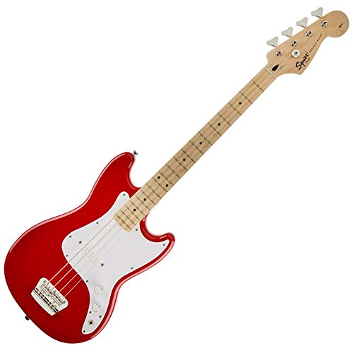 Book Cover Squier by Fender Bronco Bass, Torino Red with Maple Fingerboard