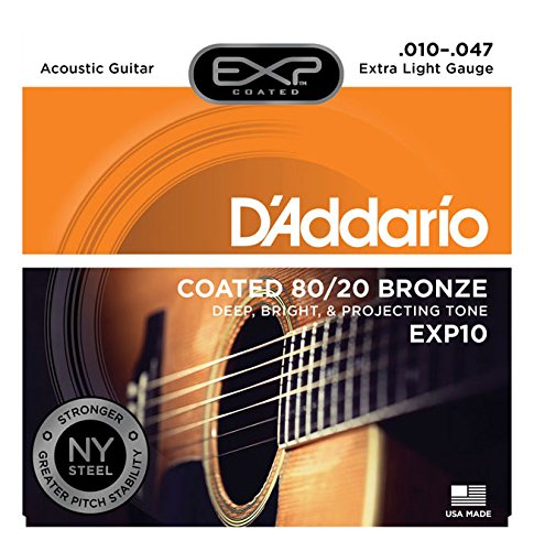 Book Cover D'Addario EXP10 with NY Steel Acoustic Guitar Strings, 80/20, Coated, Extra Light, 10-47