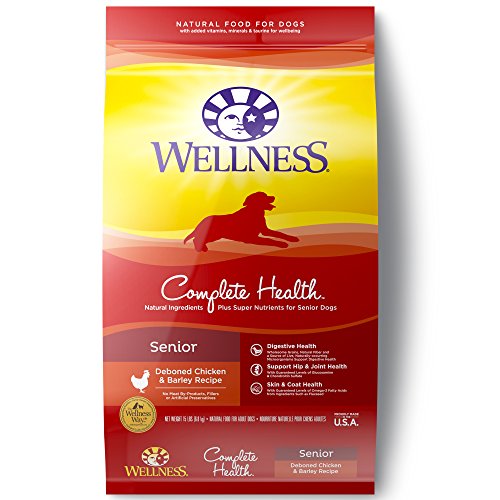 Book Cover Wellness Complete Health Natural Dry Senior Dog Food, Chicken & Barley, 15-Pound Bag