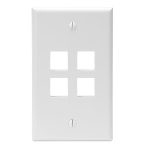 Book Cover Leviton 41080-4WP QuickPort Wallplate, Single Gang, 4-Port, White