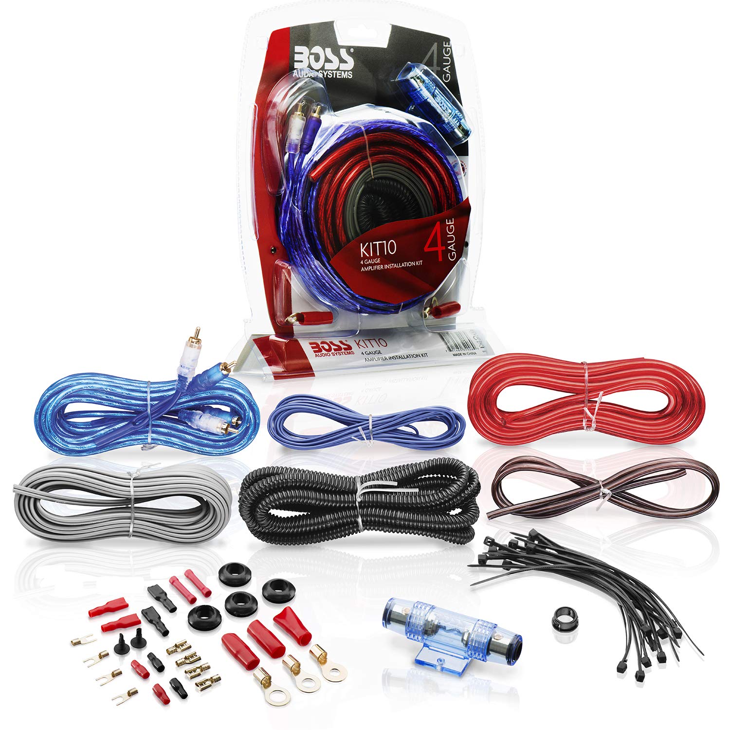 Book Cover BOSS Audio Systems KIT10 4 Gauge Amplifier Installation Wiring Kit - A Car Helps You Make Connections and Brings Power to Your Radio, Subwoofers Speakers