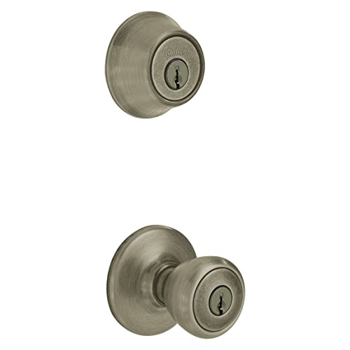 Book Cover Kwikset 690 Tylo Entry Knob and Single Cylinder Deadbolt Combo 6-Pack, Antique Brass