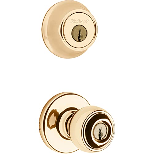 Book Cover Kwikset 690 Polo Entry Knob and Single Cylinder Deadbolt Combo Pack in Polished Brass