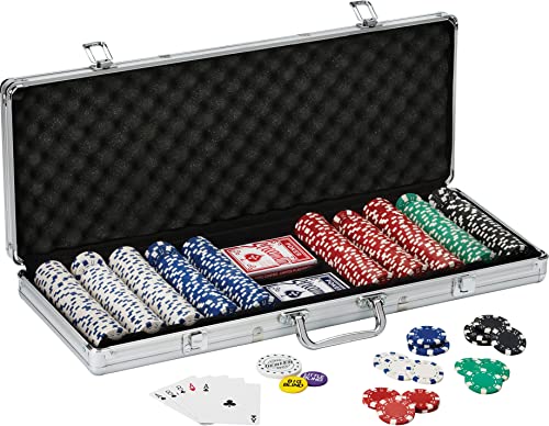 Book Cover Fat Cat 11.5 Gram Texas Hold 'em Claytec Poker Chip Set with Aluminum Case, 500 Striped Dice Chips