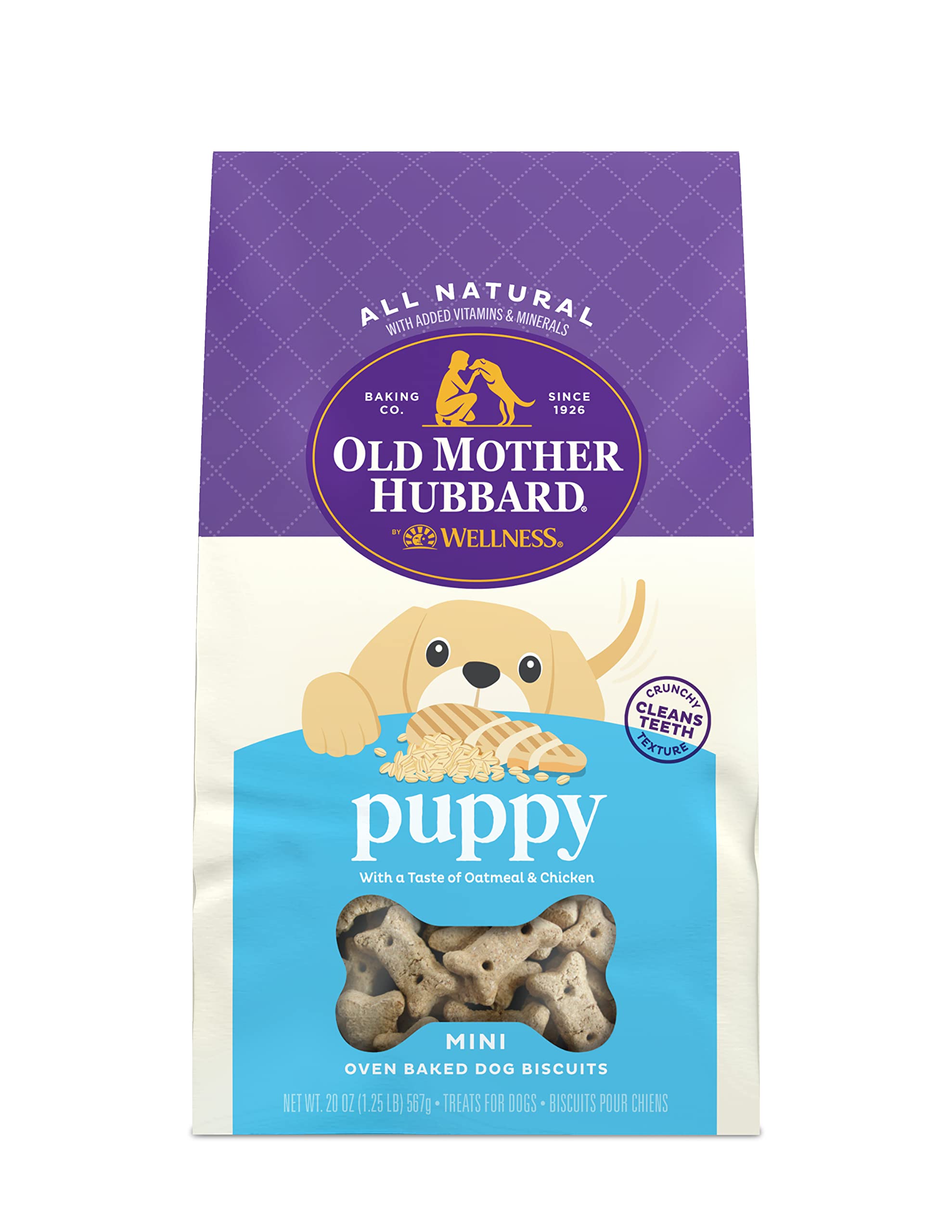 Book Cover Old Mother Hubbard by Wellness Classic Natural Puppy Treats, Crunchy Oven-Baked Biscuits, Ideal for Training, Mini Size Dog Treats, 20 ounce bag 20-Ounce Puppy