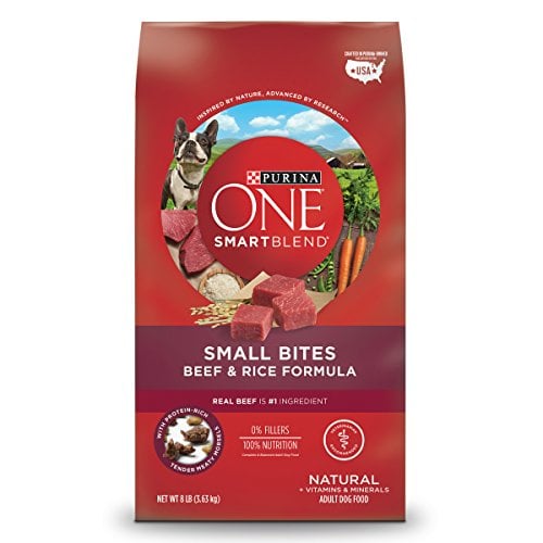 Book Cover Purina ONE Natural Dry Dog Food, SmartBlend Small Bites Beef & Rice Formula - 8 lb. Bag