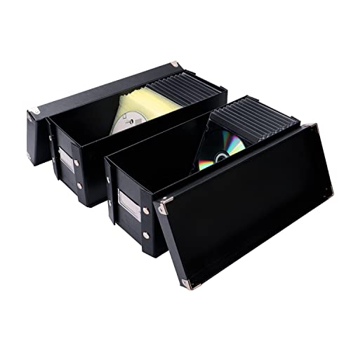 Book Cover Snap-N-Store CD Storage Box - Pack of 2, Durable, 5.1 x 5.1 x 13.2 Inches Disc Holders with Lids to Store up to 165 Discs - Black