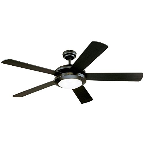 Book Cover Westinghouse 7801665 Comet 52-inch Matte Black Indoor Ceiling Fan, Light Kit with Frosted Glass