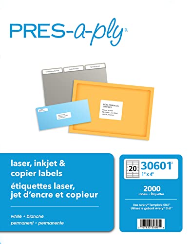 Book Cover PRES-a-ply Laser Labels, 1 x 4 Inch, White, 2000 Count (30601)
