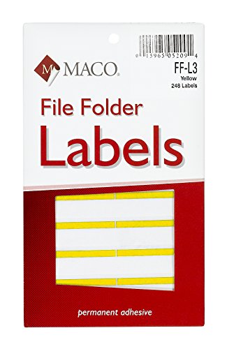 Book Cover MACO Yellow File Folder Labels, 9/16 x 3-7/16 Inches, 248 Per Box (FF-L3)