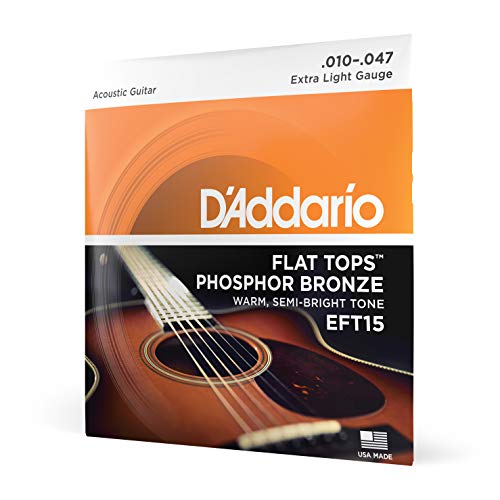 Book Cover D'Addario Guitar Strings - Acoustic Guitar Strings - Flat Tops Phosphor Bronze - For 6 String Guitar - Warm, Semi-Bright Tone - EFT15 - Extra Light, 10-47