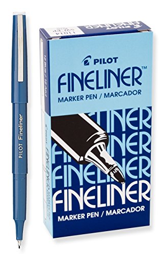 Book Cover Pilot Fineliner Marker Pens, Fine Point, Blue Ink, Dozen Box (11014)