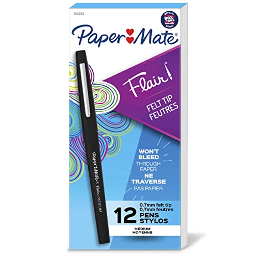 Book Cover Paper Mate Flair Point-Guard Porous Point Pens, 12 Black Pens.