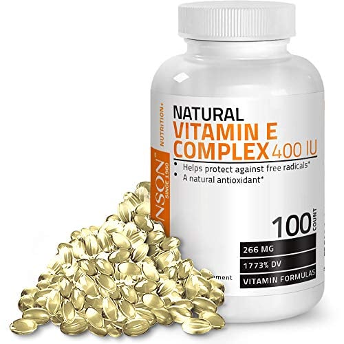 Book Cover Bronson Natural Vitamin E Complex Supplement 400 I.U. (80% D-Alpha Tocopherol), Natural Antioxidant, 100 Softgels