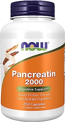 Book Cover NOW Supplements, Pancreatin 2000 with naturally occurring Protease (Protein Digesting), Amylase (Carbohydrate Digesting), and Lipase (Fat Digesting) Enzymes, 250 Capsules