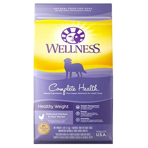 Book Cover Wellness Natural Pet Food Complete Health Natural Dry Healthy Weight Dog Food, Chicken & Peas, 13-Pound Bag