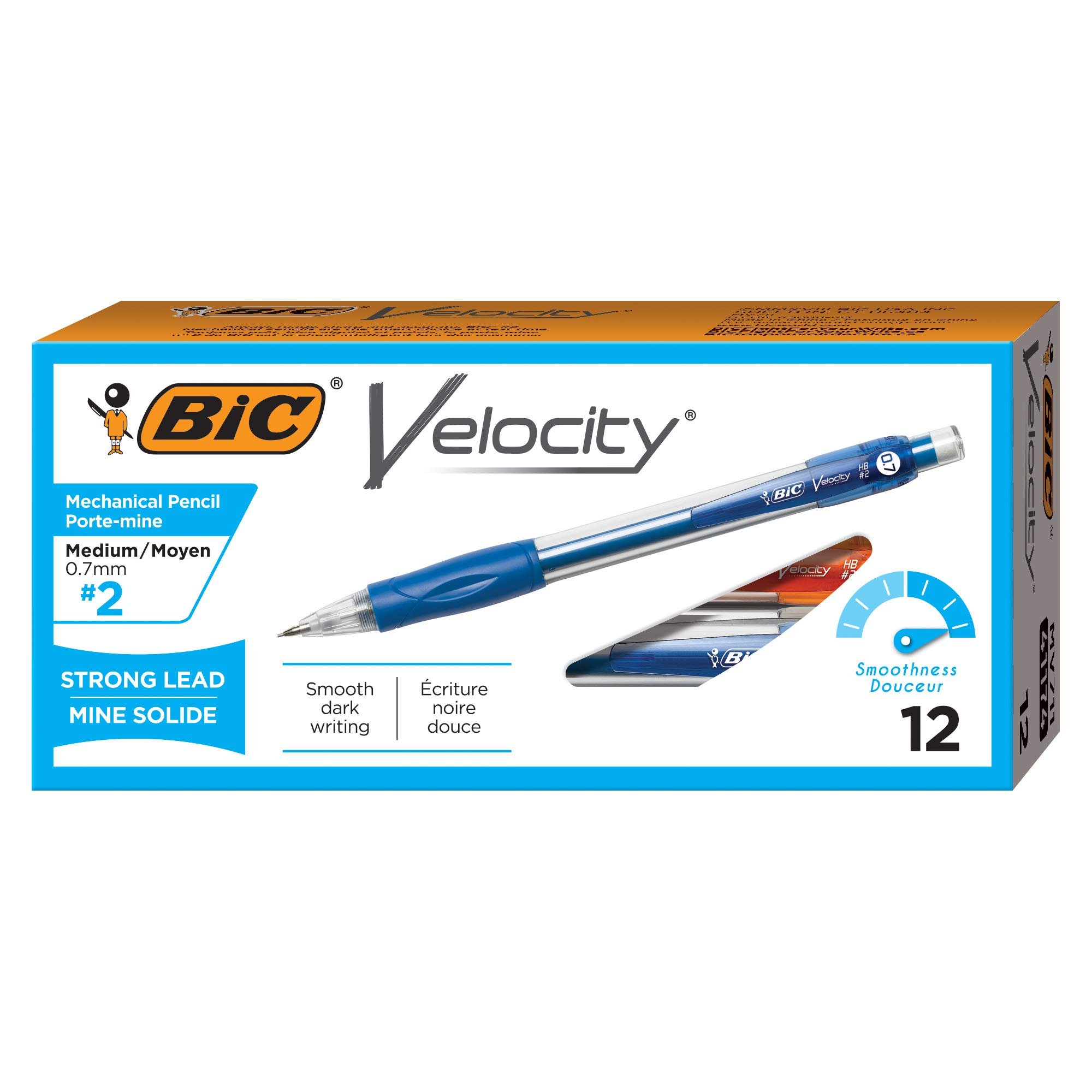 Book Cover BIC MV711-BK Velocity Original Mechanical Pencil, Medium Point (0.7mm), 12-Count Blue Barrel 12 Count (Pack of 1)