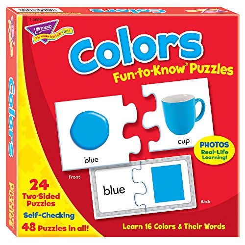 Book Cover Trend Enterprises: Fun-to-Know Puzzles: Colors, Learn 16 Colors and Their Words, 24 Two-Sided Puzzles, Self-Checking, 48 Puzzles Total, for Ages 3 and Up