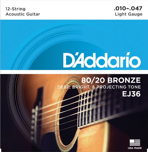Book Cover D'Addario EJ36 12-String Bronze Acoustic Guitar Strings, Light, 10-47