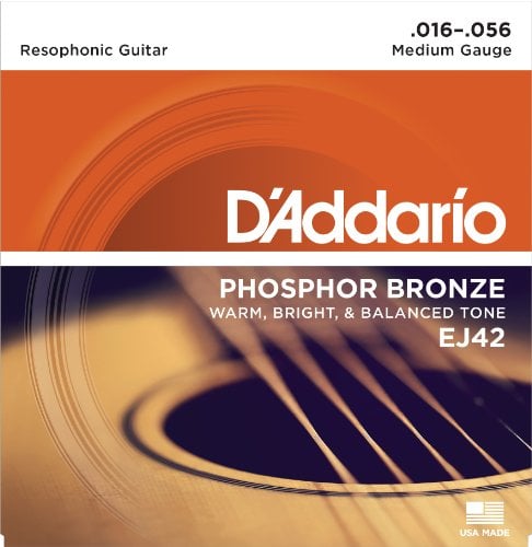 Book Cover D'Addario EJ42 Phosphor Bronze Acoustic Guitar Strings, Resophonic (1 Set) - Corrosion-Resistant Phosphor Bronze, Offers a Warm, Bright and Well-Balanced Acoustic Tone and Comfortable Playability