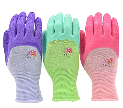 Book Cover Women Gardening Gloves with Micro Foam Coating - Garden Gloves Texture Grip - Women’s Work Gloves 3 Pair Pack - Working Gloves For Weeding, Digging, Raking and Pruning