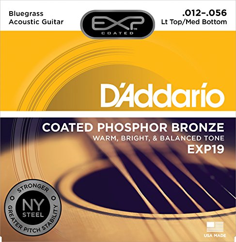 Book Cover D'Addario EXP19 Coated Phosphor Bronze Acoustic Guitar Strings, Light, 12-56 - Offers a Warm, Bright and Well-Balanced Acoustic Tone and 4x Longer Life - With NY Steel for Strength and Pitch Stability