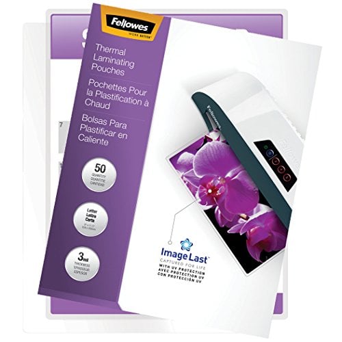 Book Cover Fellowes Thermal Laminating Pouches, ImageLast, Jam Free, Letter Size, 3 Mil, 50 Pack (52225)